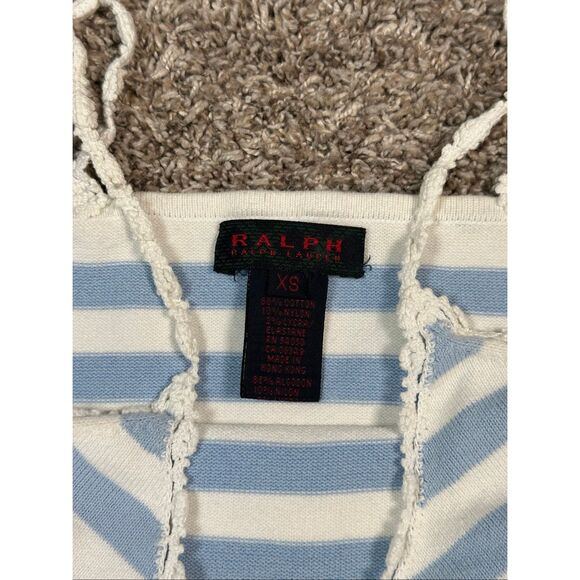 vintage y2k ralph lauren knit blue/white stripe cami top cottagecore coastal XS - Picture 4 of 9